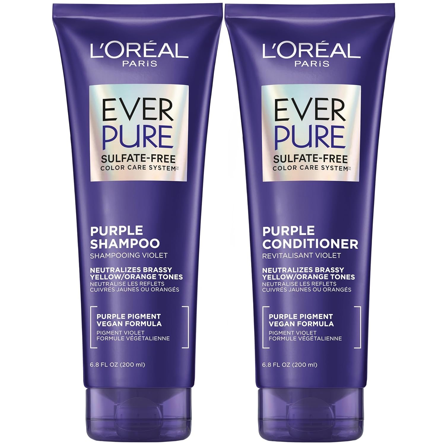 L’Oreal Paris Everpure Sulfate Free Brass Toning Purple Shampoo And Conditioner Set For Blonde, Bleached, Silver, Or Brown Highlighted Hair, 1 Kit