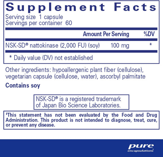 Pure Encapsulations Nsk-Sd - 100 Mg Nattokinase - For Normal Blood Circulation - Supports Fibrinolytic Activity* - Gluten Free & Non-Gmo - 60 Capsules