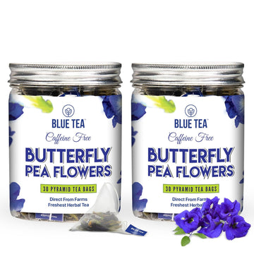 Blue Tea - Butterfly Pea Flower Tea - 60 Count - Plant Based Tea Bags | Anti-Oxidant Powerhouse | Caffeine Free - Flower Based - Herbal Tea - Detox Tea - Gluten Free - Non-Gmo | Pet Jar Packaging