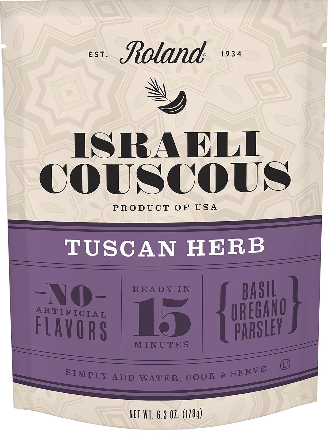 Roland Foods Tuscan Herb Israeli Couscous, Sourced In The Usa, 6.3-Ounce Pouch