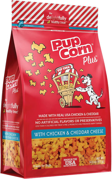 Plus - Puffed Dog Treats with Prebiotics and Probiotics - Chicken & Cheddar Cheese (16oz) - Made in USA