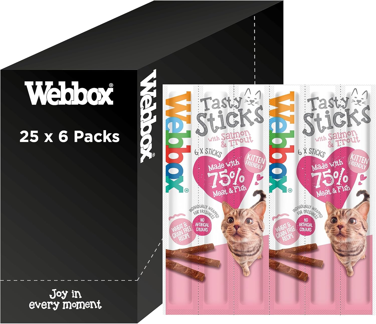 Webbox Tasty Sticks Cat Treats, Salmon And Trout - Kitten Friendly, Wheat And Grain Free, No Artificial Colours (25 X 6 Packs)5012144410404