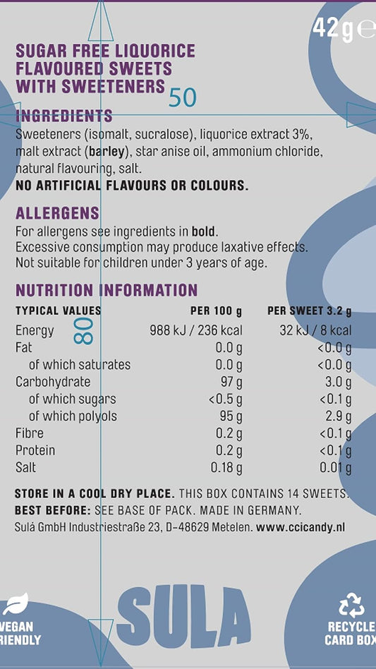 Sula Liquorice Drops, Sugar Free Boiled Sweets With Natural Flavour, 42 G (Pack Of 14)