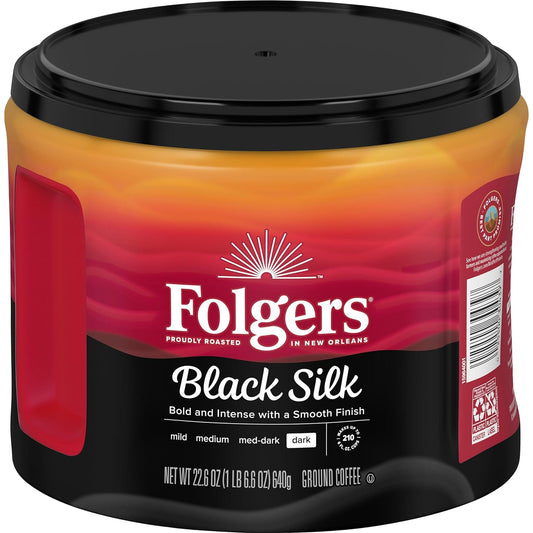 Folgers Black Silk Dark Roast Coffee, 22.6 Ounces (Pack of 6)