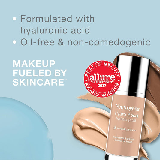 Neutrogena Hydro Boost Hydrating Tint With Hyaluronic Acid, Lightweight Water Gel Formula, Moisturizing, Oil-Free & Non-Comedogenic Liquid Foundation Makeup, 115 Cocoa Color 1.0 Fl. Oz