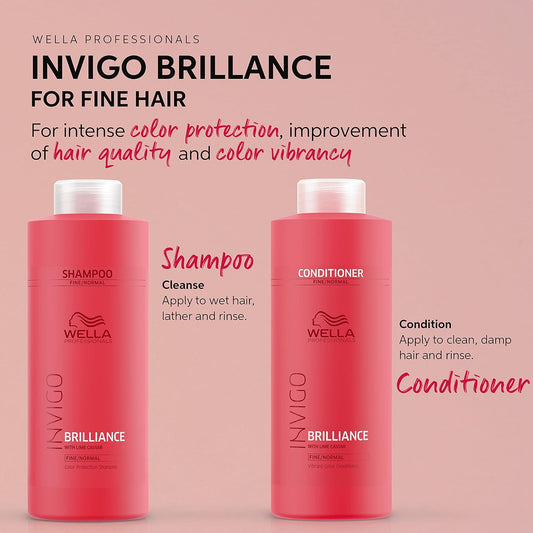 Wella Professionals Invigo Brilliance Shampoo + Conditioner Set, For Fine Normal Colored Hair, Color Protecting & Color Vibrancy, Liter Sizes