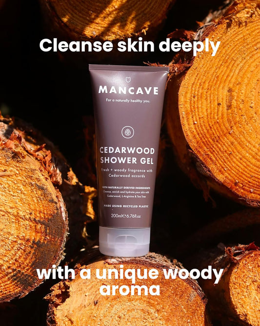 Mancave Cedarwood Shower Gel For Men, Fresh Woody Aroma With Eucalyptus And Pine Needle, Sulphate And Paraben Free, Natural, Vegan, Cruelty Free, 200 Ml