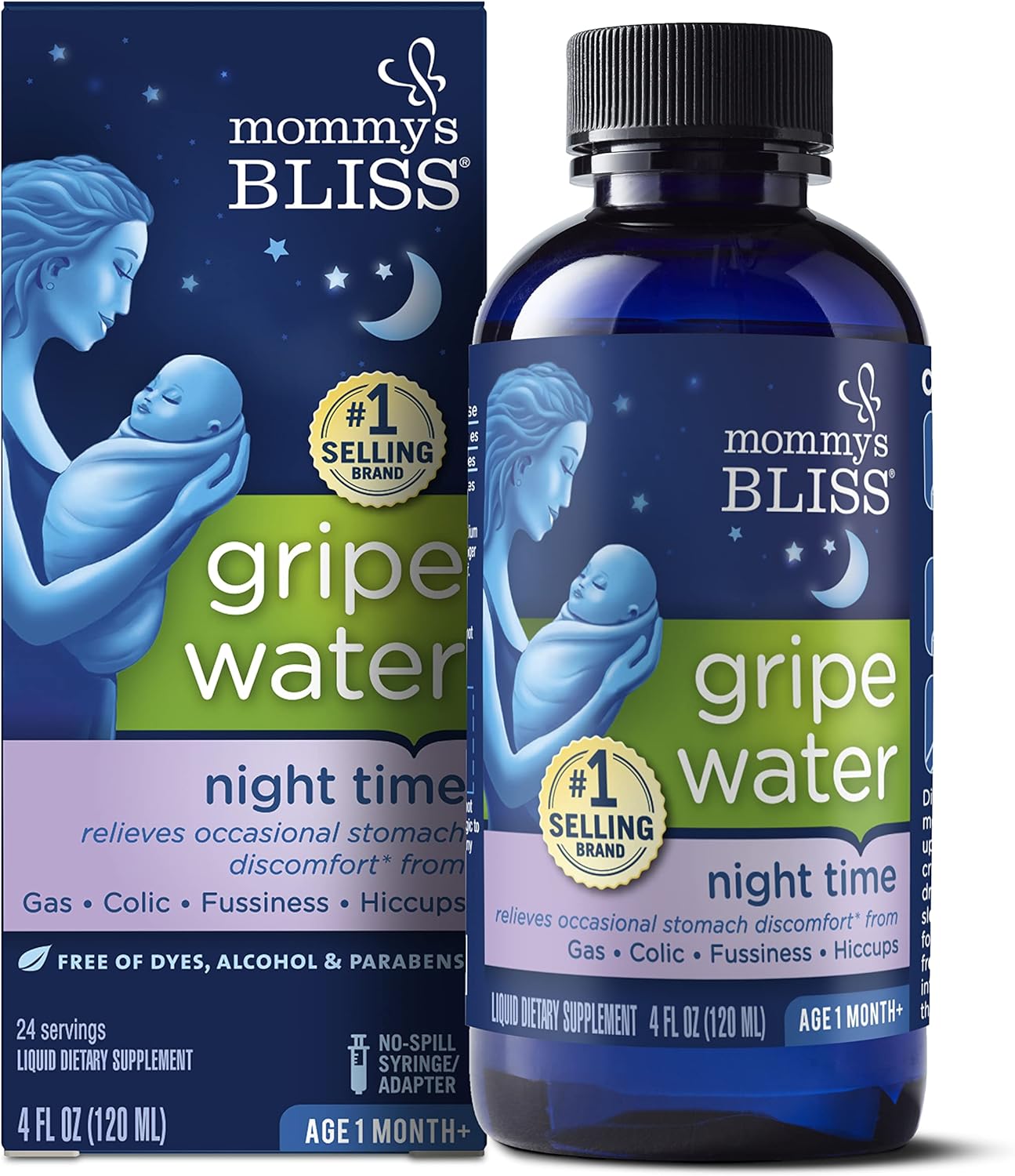 Mommy's Bliss Gripe Water Night Time, Infant Gas & Colic Relief, Gentle & Safe, 4 Weeks+, 4 FL OZ Bottle (Pack of 1)