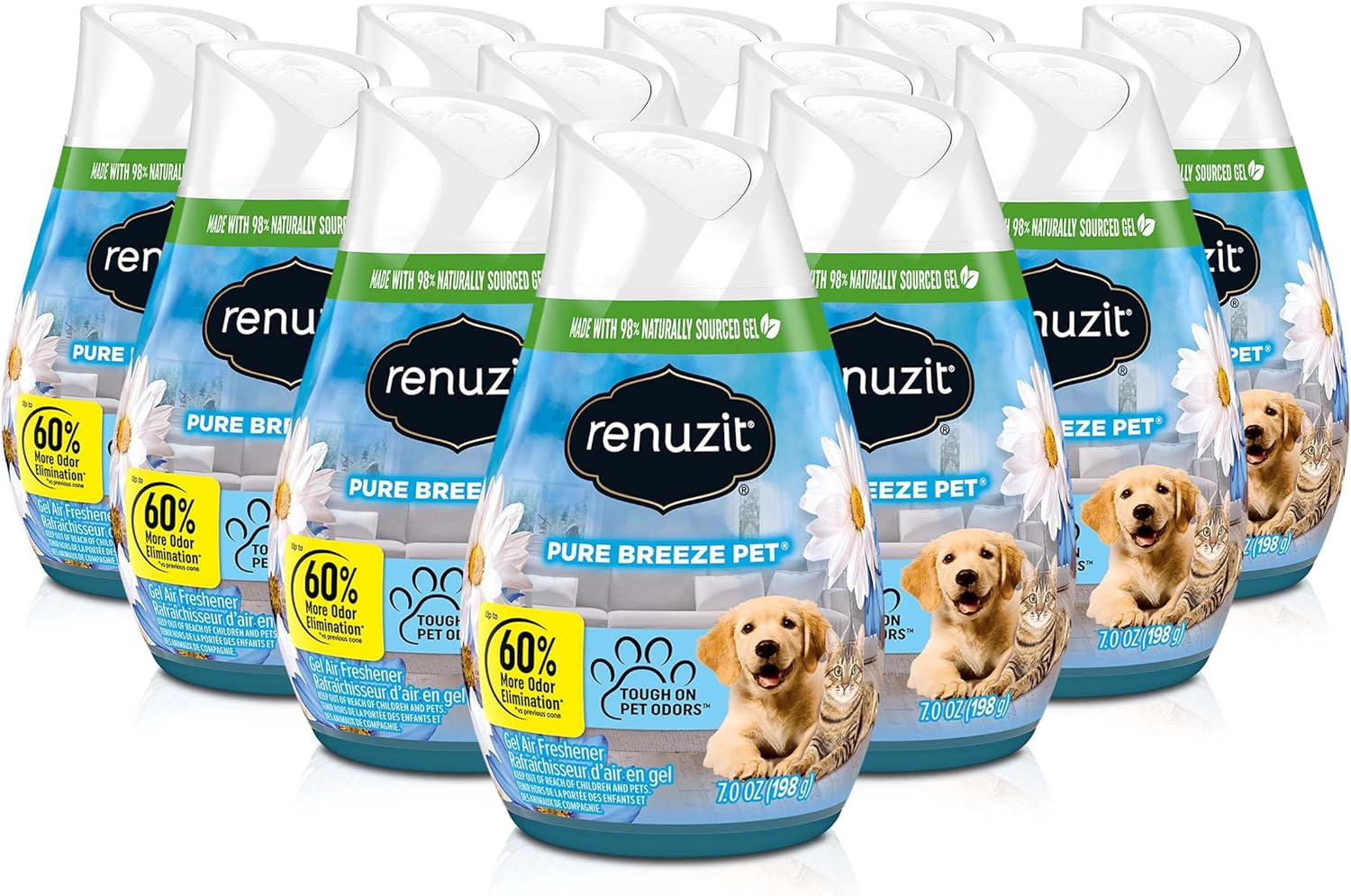 Renuzit Gel Air Freshener, Pure Breeze, 3 Pack, 4 Count, 12 Total Air Fresheners