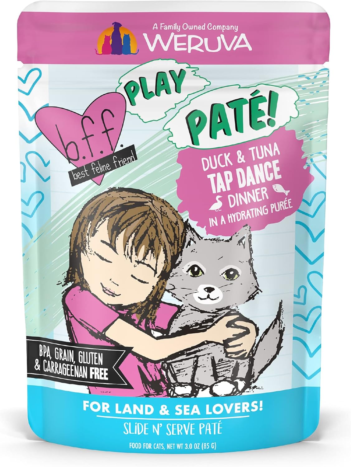 Weruva B.F.F. Play - Best Feline Friend Paté Lovers, Aw Yeah!, Duck & Tuna Tap Dance With Duck & Tuna, 3Oz Pouch (Pack Of 12)