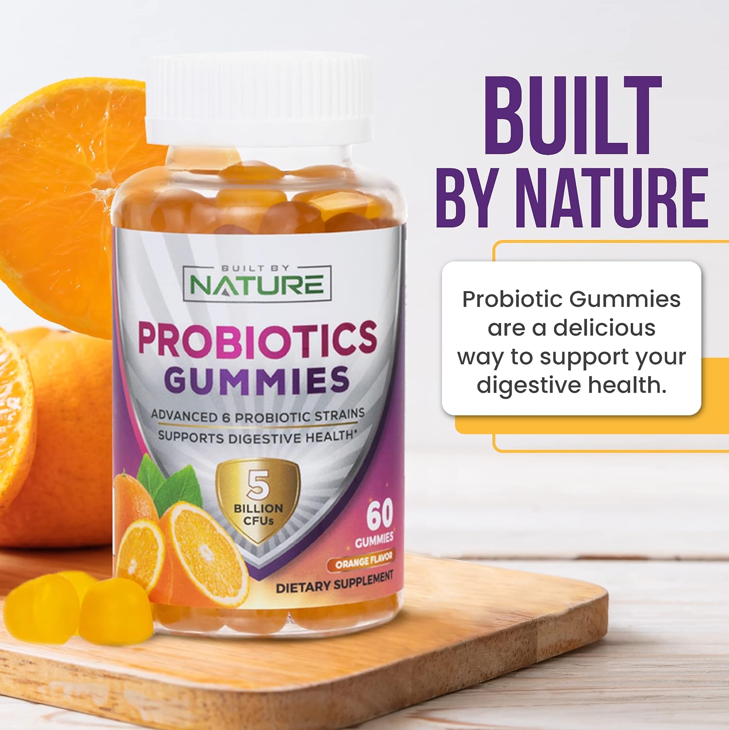 Probiotic Gummies – 5 Billion Cfus For Digestive & Gut Health - Reduces Occasional Bloating & Minor Abdominal Discomfort - Probiotic Gummy For Women & Kids - Natural Orange Flavor – 60 Gummies : Health & Household