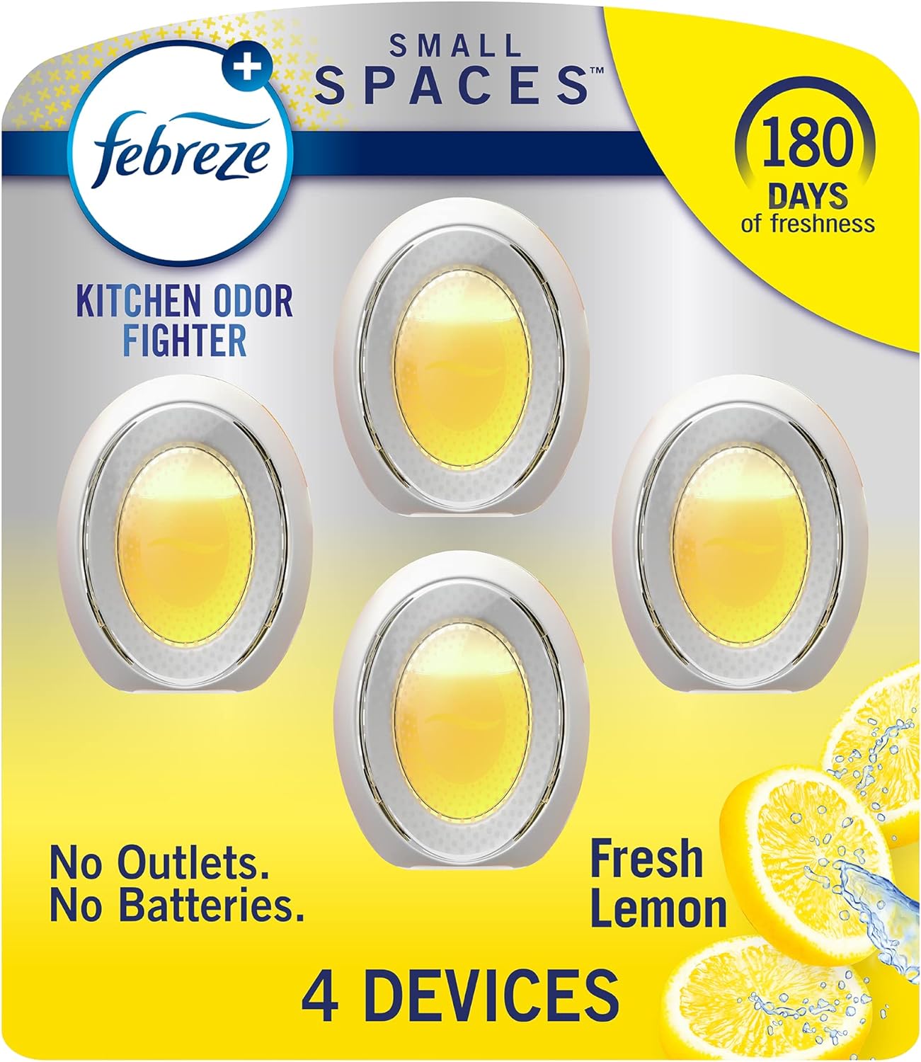 Febreze Small Spaces, Plug in Air Freshener Alternative for Home, Heavy Duty Lemon Scent, Odor Eliminator for Strong Odor (4 Count)