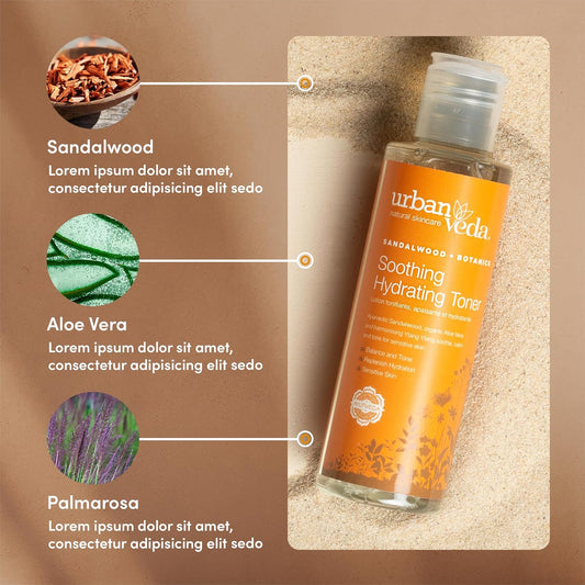Urban Veda Soothing Hydrating Face Toner | Soothing And Calming| For Dry, Mature, Sensitive & Inflamed Skin | Contains Sandalwood, Organic Aloe Vera & Rose Water |Daily Simple Toner For Face |150 Ml