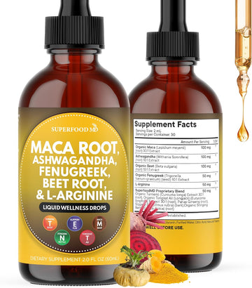 Superfood Md Maca Root Liquid Drops With Ashwagandha, Nettle, Fenugreek, Beet Root And L-Arginine Liquid Multivitamin For Women And Men - 4 Oz