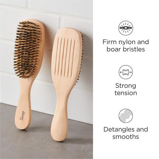 Diane Reinforced Boar Bristle Wave Brush for Men and Barbers – Hard Bristles for Thick to Coarse Hair – Use for Detangling, Smoothing, Wave Styles, Restore Shine and Texture