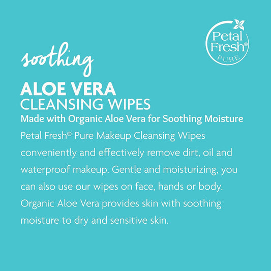 Petal Fresh Soothing Aloe Vera, Makeup Removing, Cleansing Towelettes,Gentle Face Wipes, Daily Cleansing, Vegan and Cruelty Free, 60 count