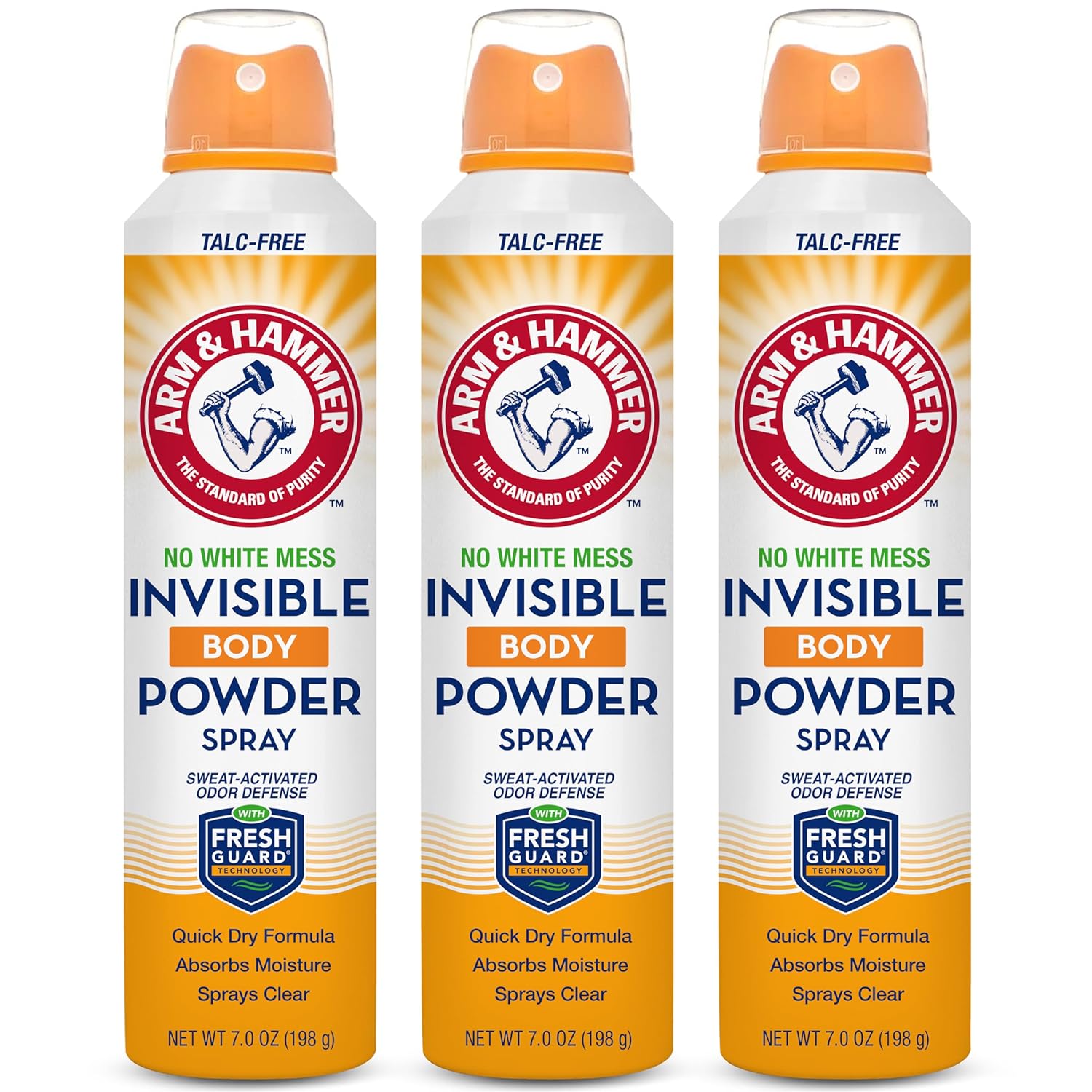 Arm & Hammer Invisible Body Powder Spray, Clear Talc-Free Body Odor & Sweat Control For Men & Women, Spray Body Powder For Women And Men, Arm And Hammer Body Spray Powder, 7 Oz (3 Pack)