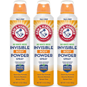 Arm & Hammer Invisible Body Powder Spray, Clear Talc-Free Body Odor & Sweat Control For Men & Women, Spray Body Powder For Women And Men, Arm And Hammer Body Spray Powder, 7 Oz (3 Pack)