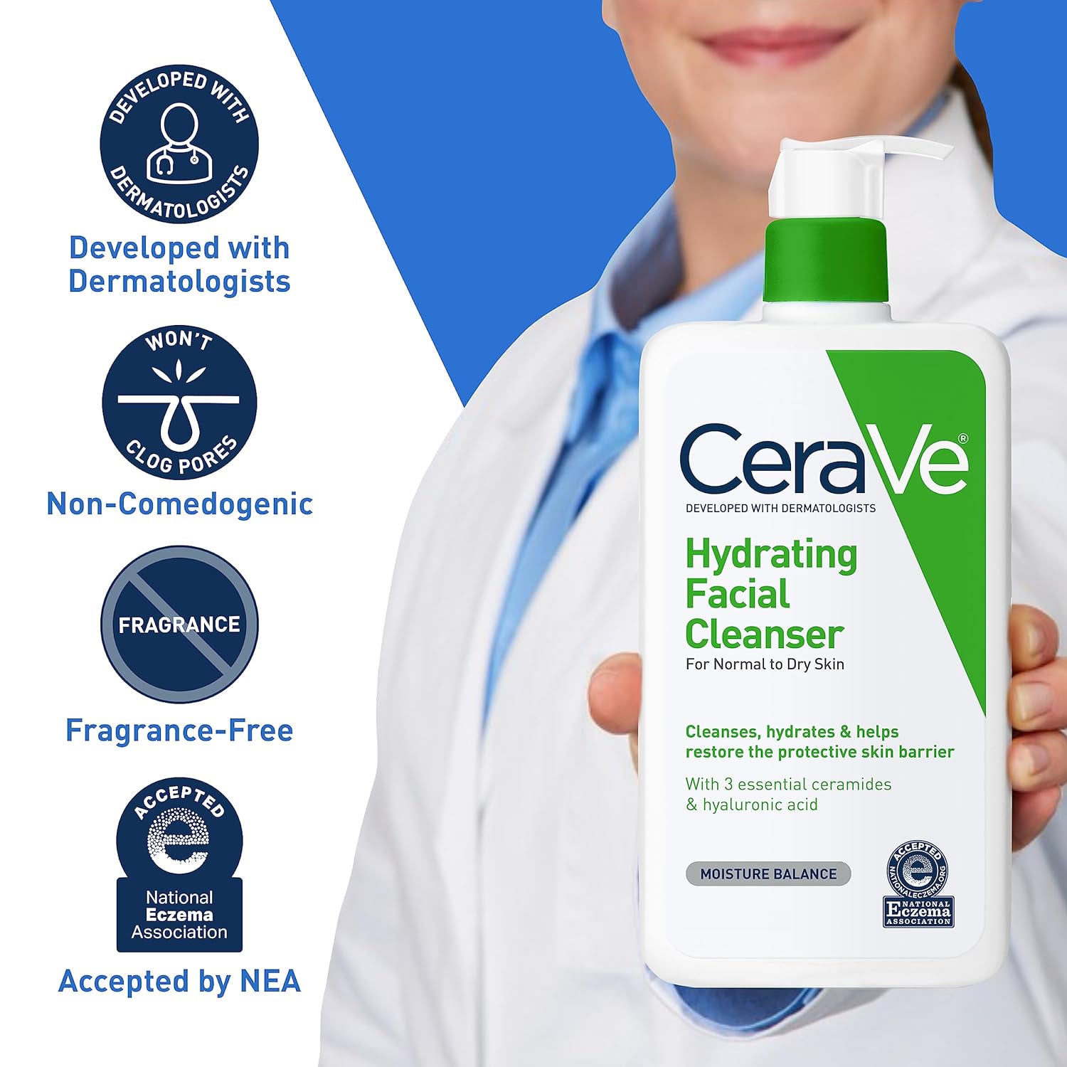 CeraVe Hydrating Facial Cleanser | Moisturizing Face Wash For Dry Skin | Hyaluronic Acid + Ceramides + Glycerin | Hydrating Cleanser For Normal To Dry Skin | National Eczema Assosiation Certified : Beauty & Personal Care