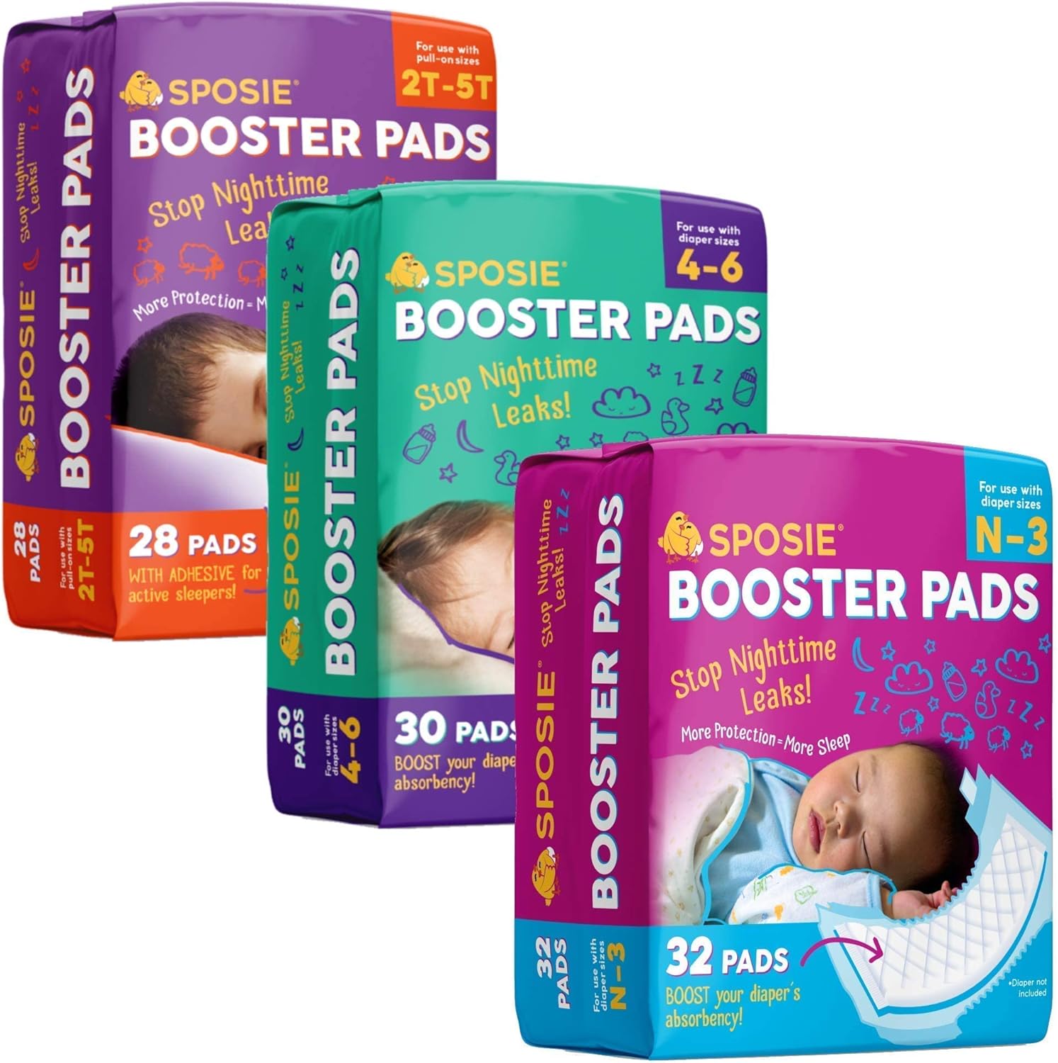 Sposie Diaper Booster Pads - Diaper Pads Inserts Overnight, Cloth Diaper Inserts and Overnight Diapers Sizes N-3, 4-6 & 2T-5T, Diaper Liners Baby Products