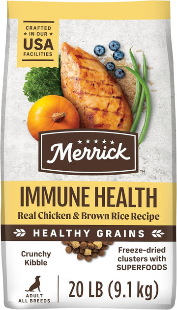 Merrick Immune Health Recipe, Healthy Grains Chicken Dry Dog Food With Freeze-Dried Clusters With Superfoods - 20 Lb. Bag