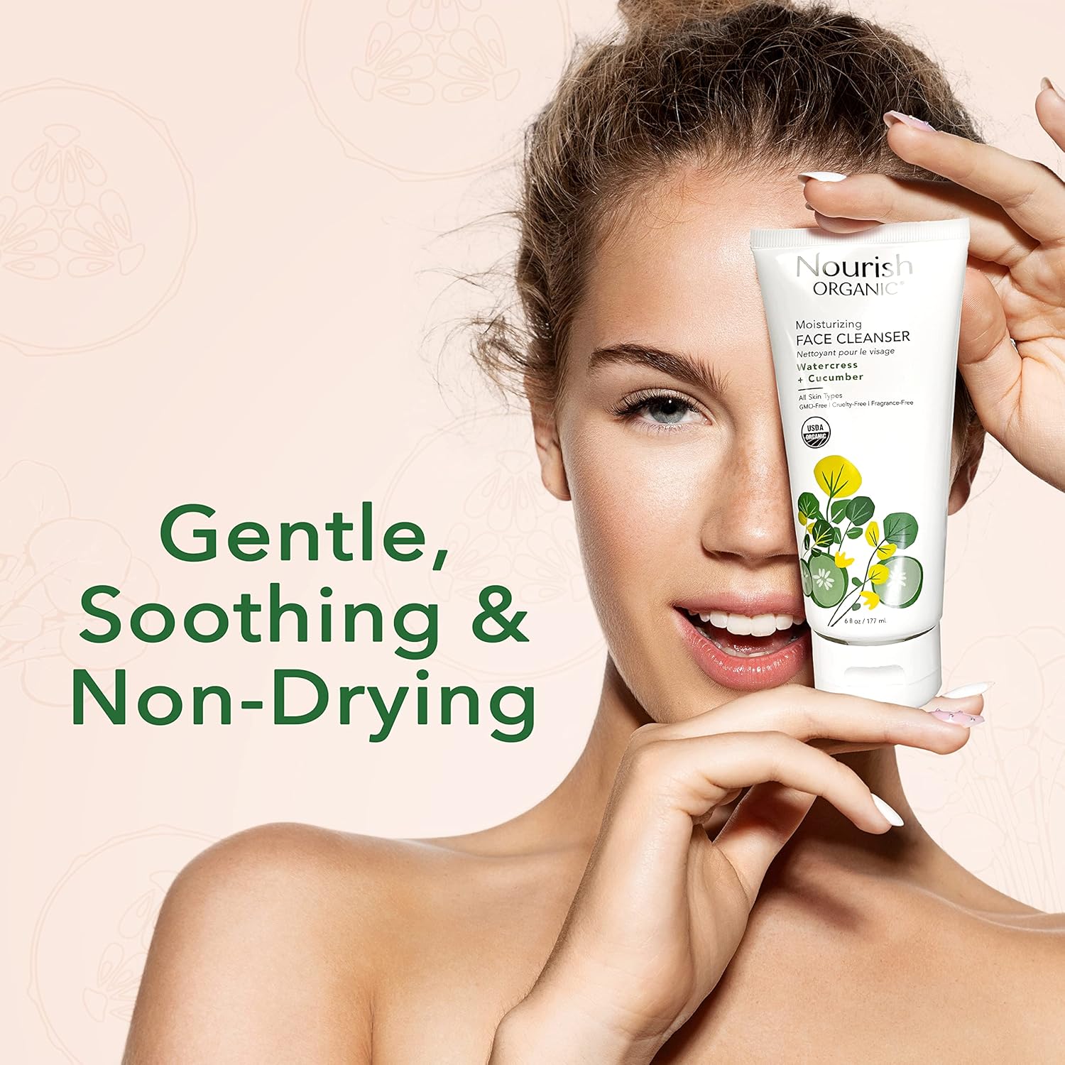 Nourish Organic Moisturizing Face Cleanser For All Skin Types, Watercress + Cucumber Face Wash, Fragrance-Free (6 Oz) + Washable Cotton Round : Beauty & Personal Care