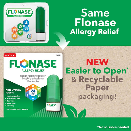 Flonase Allergy Relief Nasal Spray, 24-Hour Non-Drowsy Multi-Symptom Relief – 144 Sprays, Bonus Pack Of Tissues