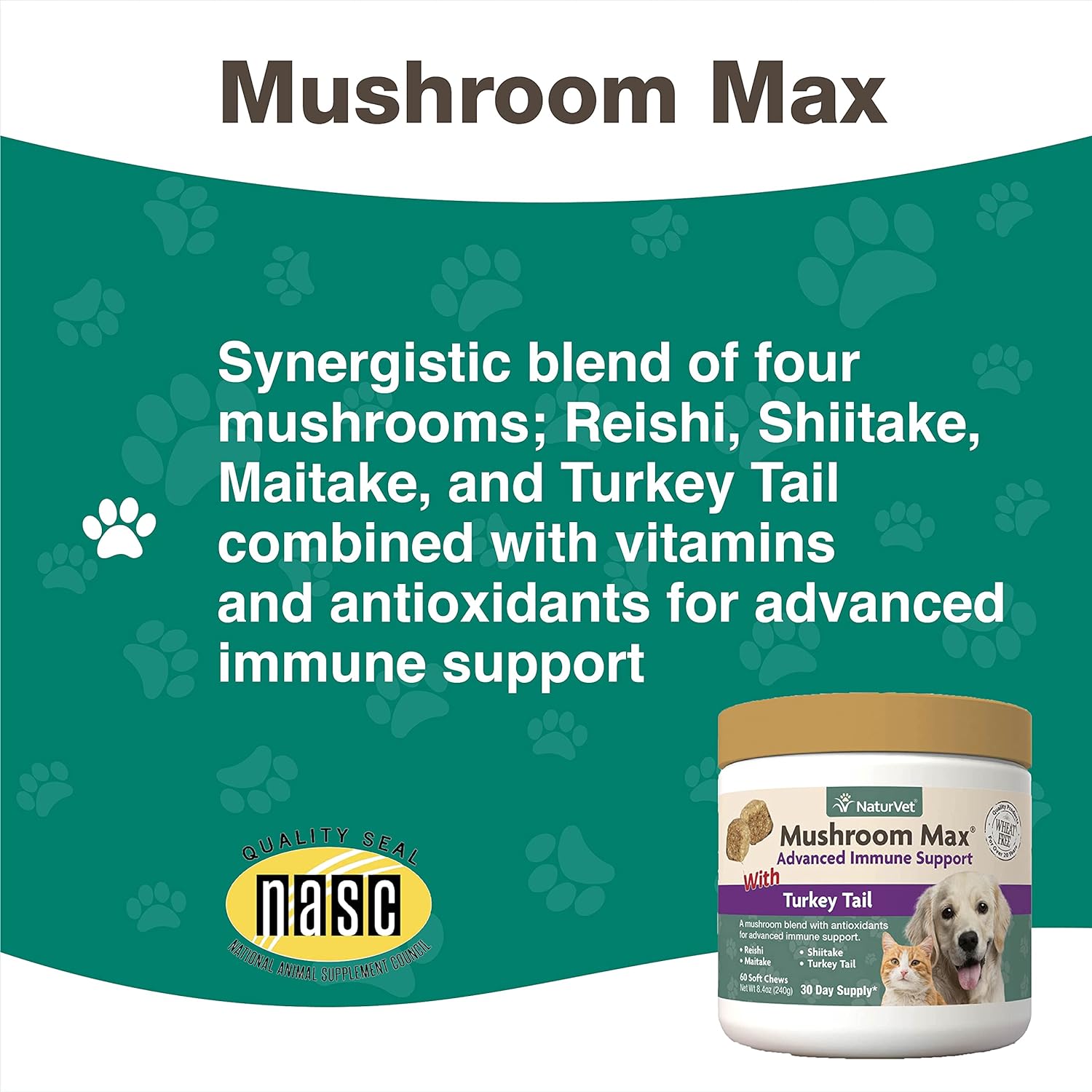 NaturVet Mushroom Max Advanced Immune Support Dog Supplement – Helps Strengthen Immunity, Overall Health for Dogs – Includes Shitake Mushrooms, Reishi, Turkey Tail – 60 Ct. : Pet Supplies