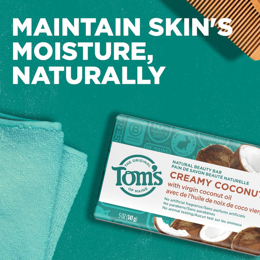 Tom's of Maine Natural Beauty Bar Soap, Creamy Coconut With Virgin Coconut Oil, 5 oz. 6-Pack (Packaging May Vary)