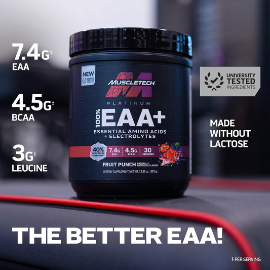 Muscletech | Platinum 100% Eaa+| Essential Amino Acids| Muscle Strength Builder For Men & Women | Workout Supplement | Fruit Punch | 13.8 Oz | 30 Servings