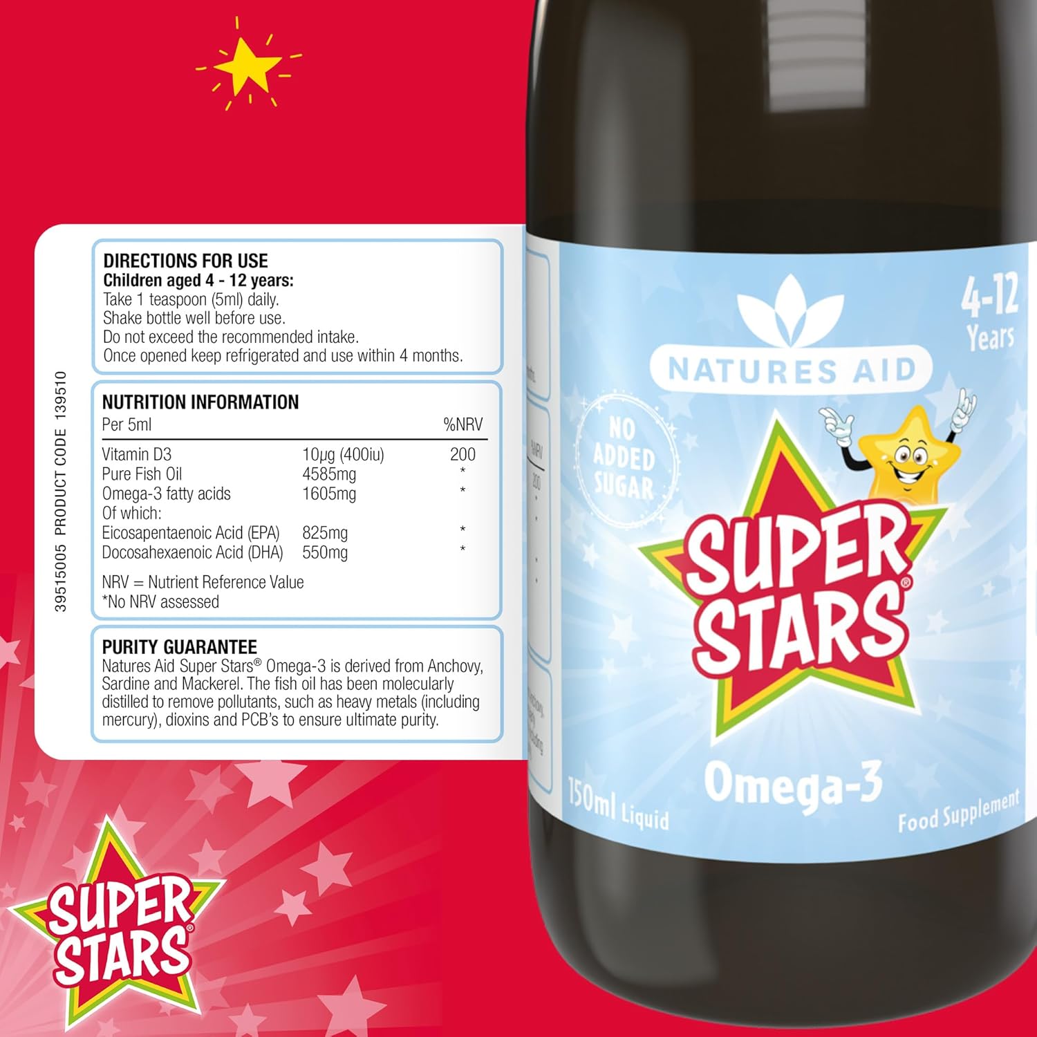 Natures Aid Super Stars Omega 3 Fish Oil for Children, Natural Lemon Flavour, 150ml : Amazon.co.uk: Health & Personal Care