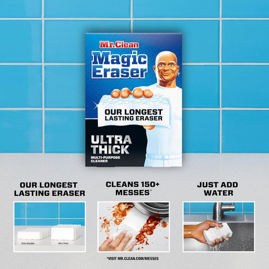 Mr. Clean Magic Eraser Ultra Thick Multi Purpose Cleaner, Magic Eraser Sponge Multi Surface Cleaner, 5ct