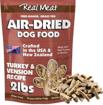 Real Meat Air Dried Dog Food w/Real Turkey & Venison - 2lb Bag of Grain-Free Real Meat Dog Food Sourced from Free-Range Turkey & Deer - Digestible, All-Natural, & High-Protein Turkey and Venison