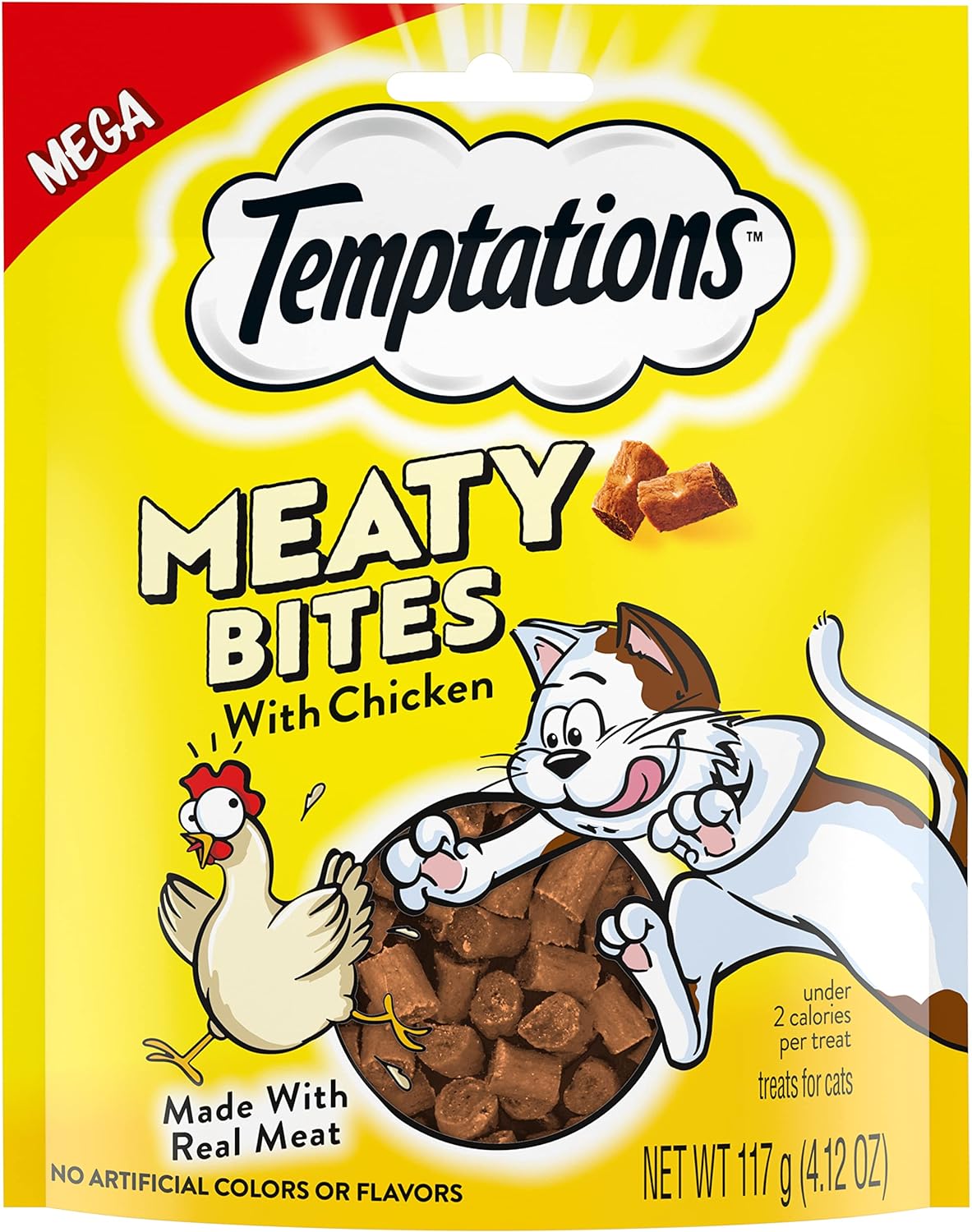 TEMPTATIONS Meaty Bites, Soft and Savory Cat Treats, Chicken Flavor, 4.12 oz. Pouch