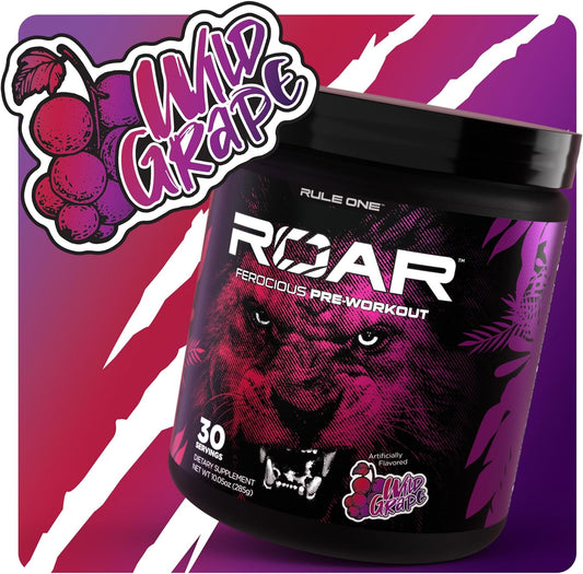 Rule 1 R1 Roar, Wild Grape - 10.05 oz - Pre-Workout Powder - with Crea