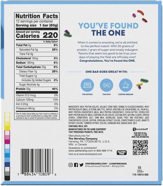 One Protein Bars, Birthday Cake, Gluten Free With 20G Protein And 1G Sugar, Pantry Staples, 2.12 Oz (12 Count)