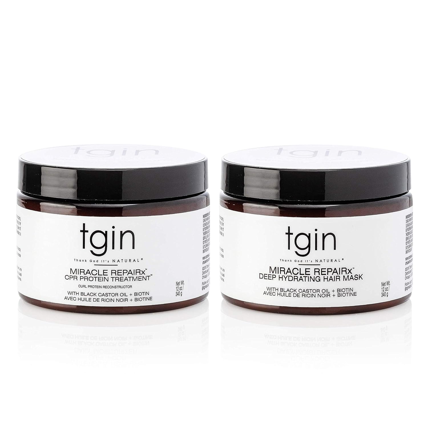 tgin Miracle RepaiRx Strengthening Reconstructor And Mask Duo -12 oz for Damaged Hair - Shampoo and Conditioner Set - High Porosity - Repair - Protect - Restore