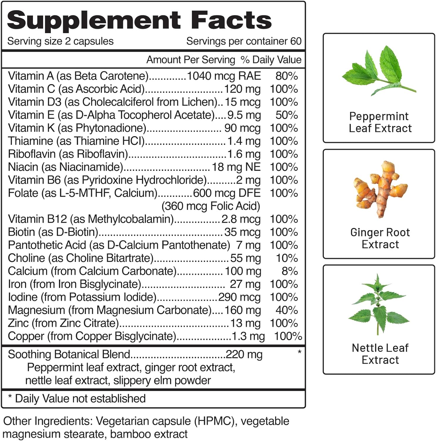 Snap Supplements Prenatal Vitamin with Iron, Vitamin B12, Folic Acid, Botanical Blend to Help Relieve Nausea in Pregnancy, Nutrients for Energy, Vegan, Organic Prenatal Vitamins for Women, 60 Count : Health & Household