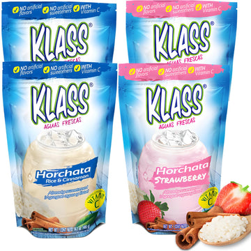 Drink Mix Aguas Frescas | Klass Horchata & Strawberry Horchata | Drink Mix, Flavors From Natural Sources, No Artificial Flavors, With Vitamin C (Makes 7 To 9 Quarts) 14.1 Oz Family Pack (4Pack)