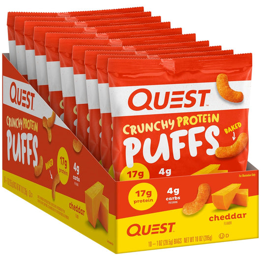 Quest Nutrition Crunchy Protein Puffs, Cheddar, 17G Protein, 4G Carbs, Gluten Free, Baked, 10 Count