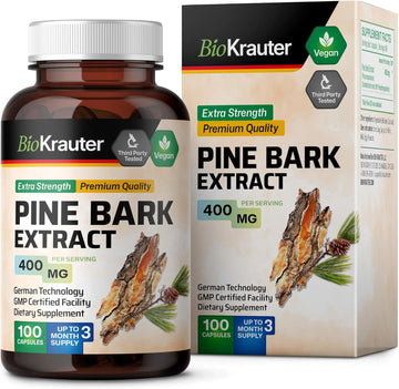 Pine Bark Extract Capsules - Potent Antioxidant Supplement - 95% Proanthocyanidins - 400 mg Organic Pine Bark Extract Pills - 100 Vegan Caps