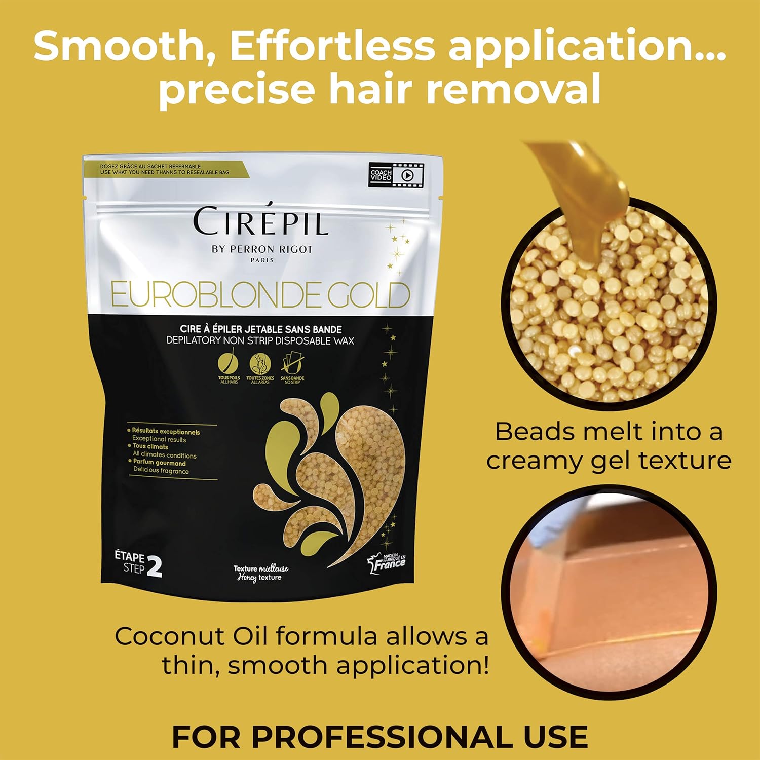 Cirepil - Euroblonde Gold - 800G / 28.22 Oz Wax Beads Bag - Light Monoi Scent - Ultra Fluid Gel Texture - All-Purpose & Easy Removal : Beauty & Personal Care