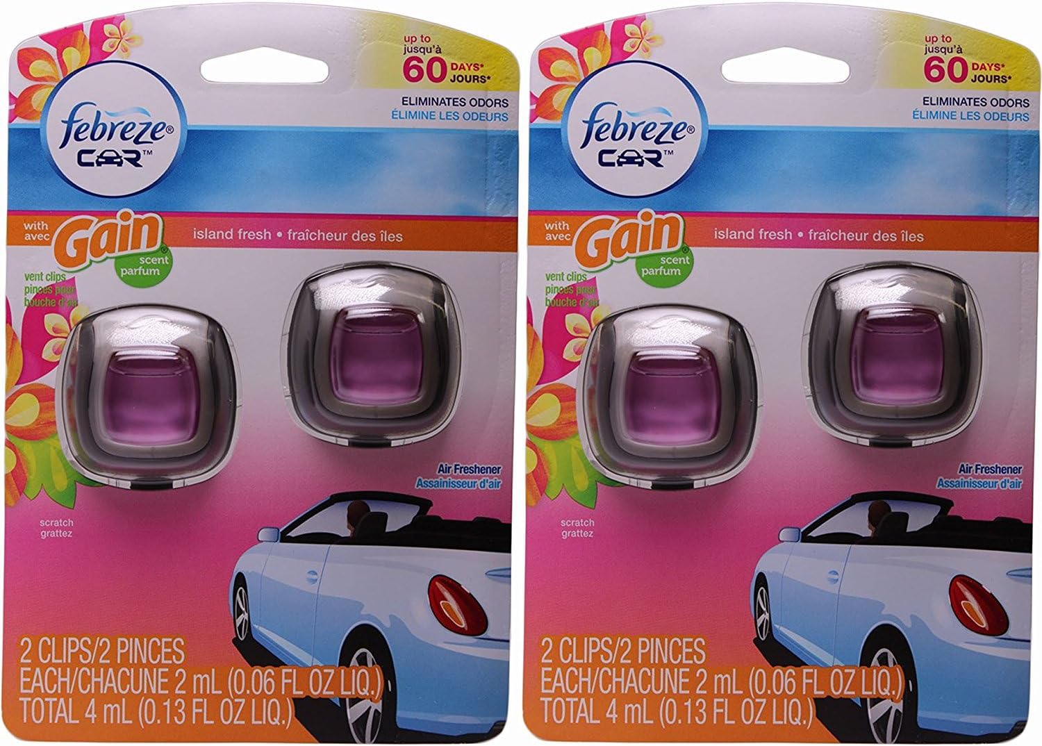 Febreze Car Vent Clips 4-Pack Febreze Air Freshener (Gain Island Fresh) : Health & Household