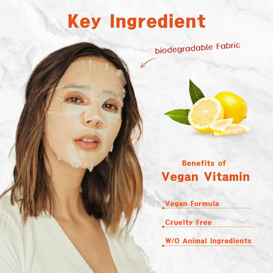 Purederm Vegan Vitamin Sheet Masks (12 Packs) – Facial Sheet Mask For Brightening & Radiance Treatment