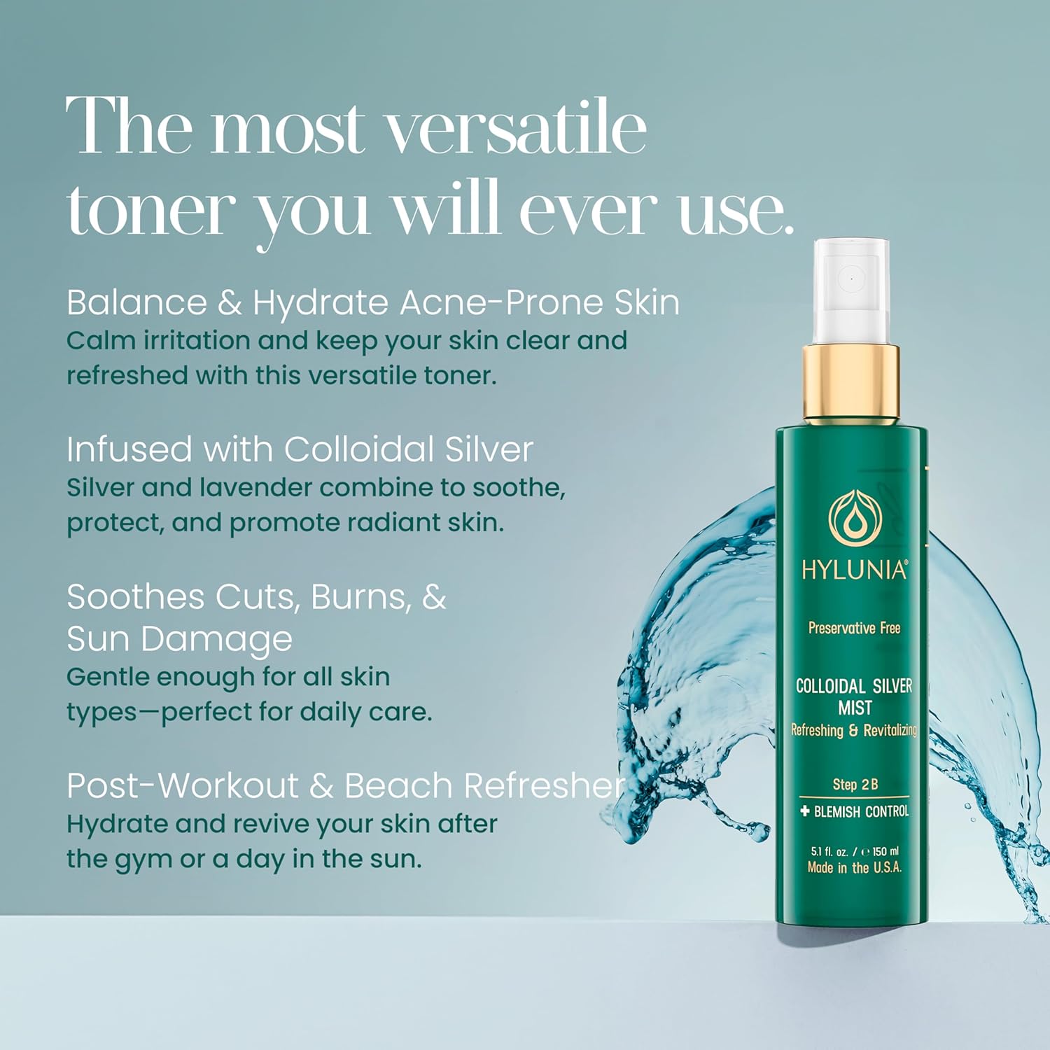 Hylunia Colloidal Silver Mist Toner 5.1 Fl. Oz. – Hydrating Versatile Toner For Acne-Prone Inflamed Skin | Infused With Colloidal Silver & Lavender For Glowing Skin Cuts & Burns, Body-Refresher : Beauty & Personal Care