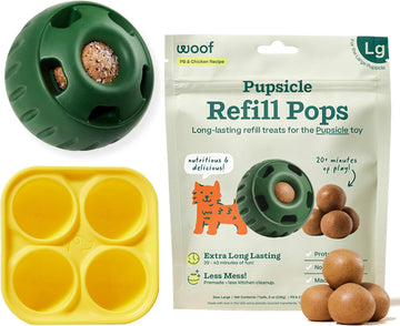 Woof Starter Pack - Pupsicle Interactive Dog Toys - Silicone Dog Treat Mold And Pupsicle Refill Pops Chicken - Dog Toys For Large Dogs 25-75 Lbs