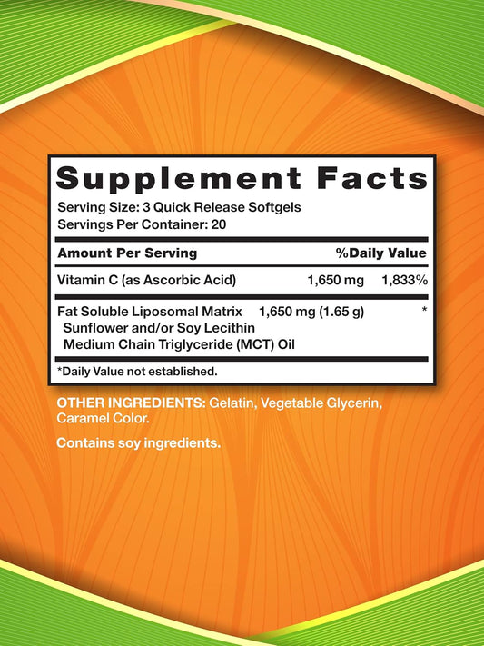 Nature'S Truth Liposomal Vitamin C | 1650Mg | 60 Softgels | Non-Gmo & Gluten Free Supplement