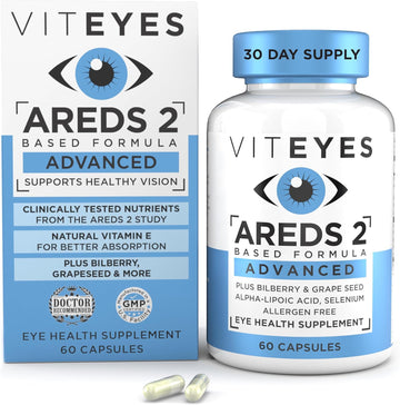 Viteyes AREDS 2 Advanced Macular Support with Bilberry, grapeseed, FLORAGLO Lutein, Selenium, Natural Vitamin E, Allergen Free, Eye Vitamins for Vision Protection, 60 Count