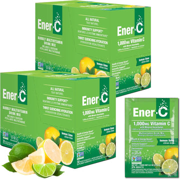Ener-C Lemon Lime Multivitamin Drink Mix Powder Vitamin C 1000mg & Electrolytes with Real Fruit Juice Natural Energy & Immune Support for Women & Men - Non-GMO Vegan & Gluten Free - 60 Count