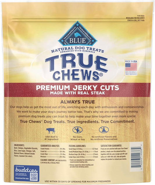 Blue Buffalo True Chews Premium Jerky Cuts Natural Dog Treats, Steak 30 Oz Bag